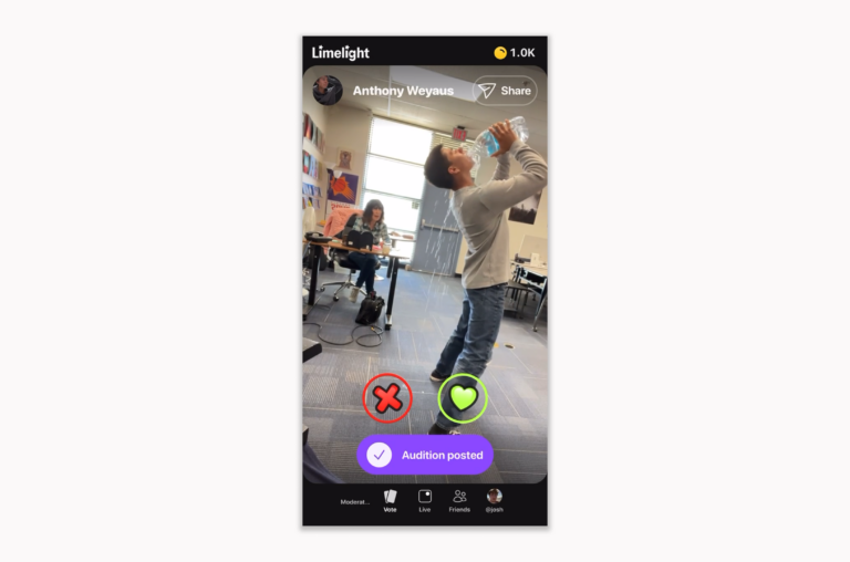<em>Limelight would randomly choose users to give 15 minutes of fame. I had "good" metrics that showed the app was gaining popularity, but long-term user retention told a less optimistic story.</em>