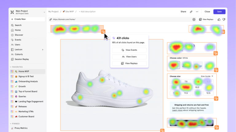 Example heatmap in Mixpanel