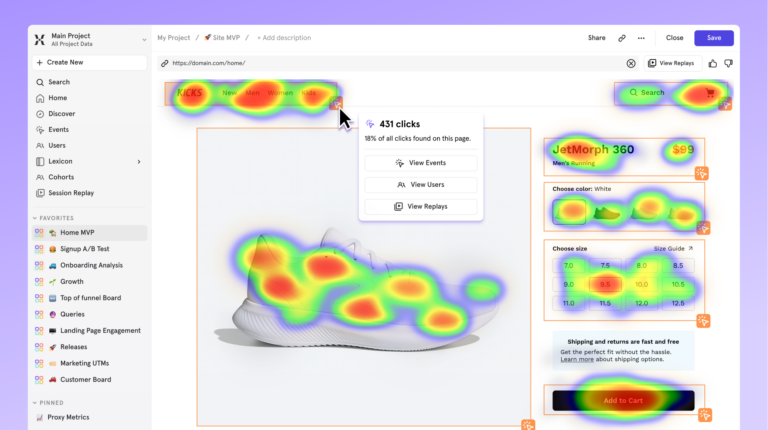 Example heatmap in Mixpanel