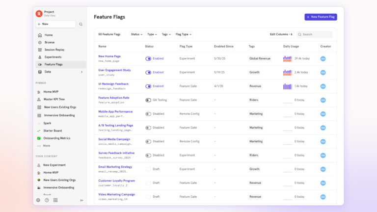 Mixpanel feature flags view list